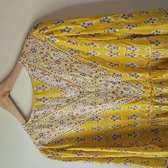 Anthropologie Prairie Boho Baby Doll Blouse V-neck print balloon Sleeves SZ L - Picture 5 of 12